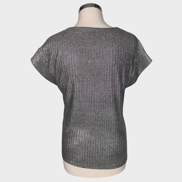 WHBM White House Black Market Silver V Neck XS Cap Sleeve Top - Picture 4 of 9